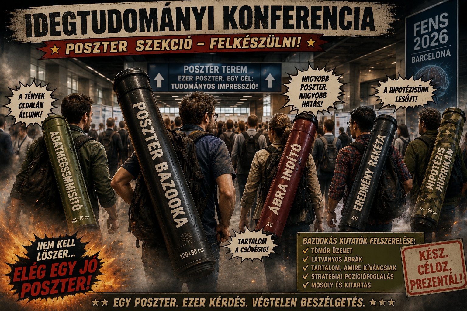 Így látja az AI a konferenciára posztertokokkal induló kutatókat.